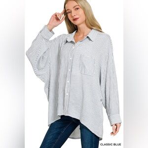 Zenana Woven Stripe Button Down Shirt